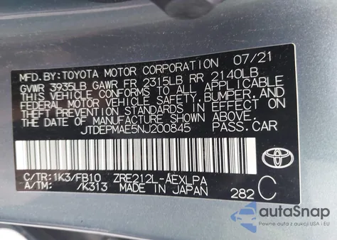 2022 Toyota Corolla Le z USA, uszkodzony, nr VIN JTDEPMAE5NJ200845